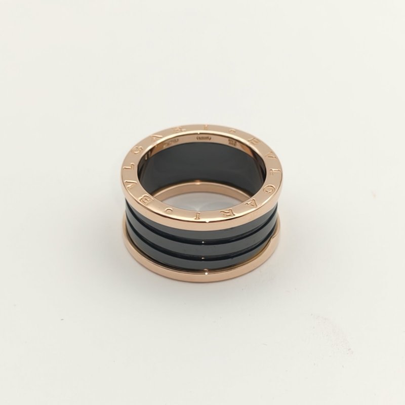 BVLGARI B.ZERO1彈簧戒指四圈18K玫瑰金/黑陶瓷61玫瑰金戒指-1