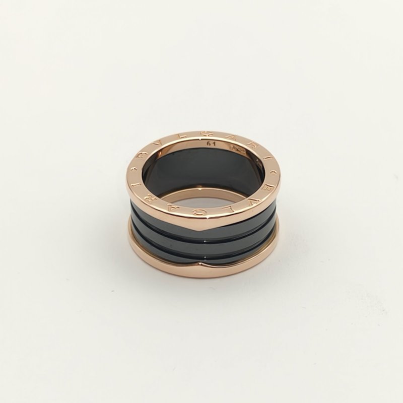 BVLGARI B.ZERO1彈簧戒指四圈18K玫瑰金/黑陶瓷61玫瑰金戒指-2