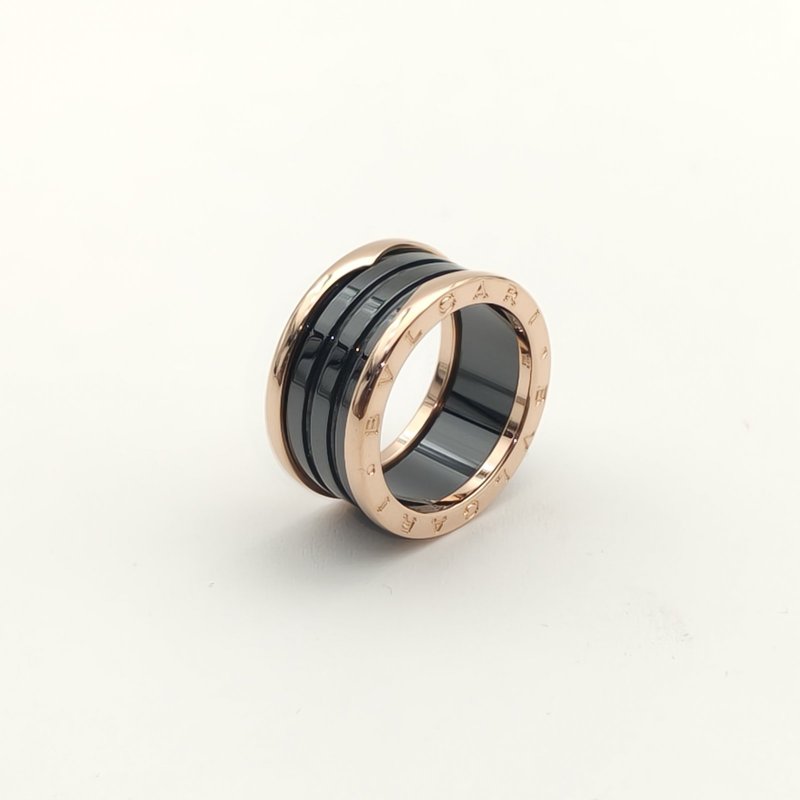 BVLGARI B.ZERO1彈簧戒指四圈18K玫瑰金/黑陶瓷61玫瑰金戒指-3