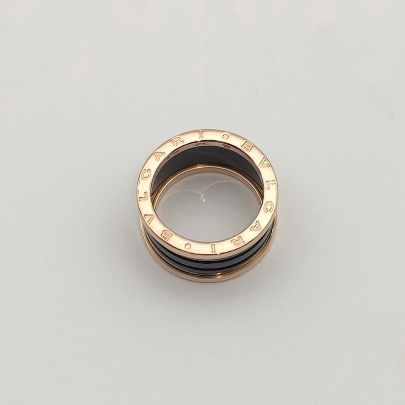 BVLGARI B.ZERO1彈簧戒指四圈18K玫瑰金/黑陶瓷61玫瑰金戒指-4