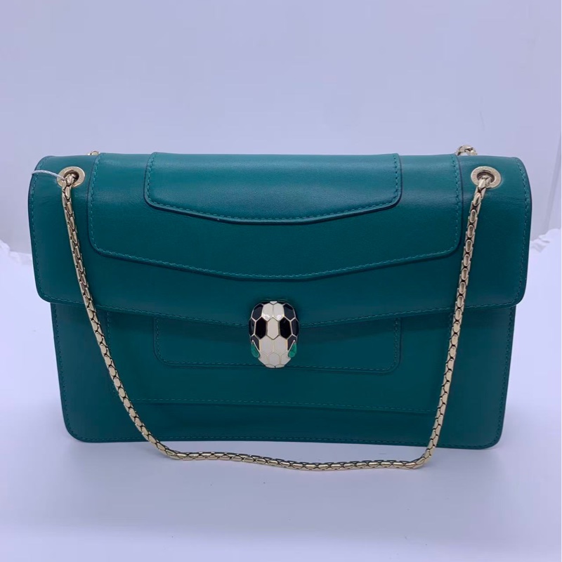 二手Bvlgari寶格麗 祖母綠全皮中號蛇頭鏈條包-0