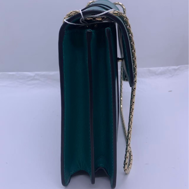二手Bvlgari寶格麗 祖母綠全皮中號蛇頭鏈條包-12