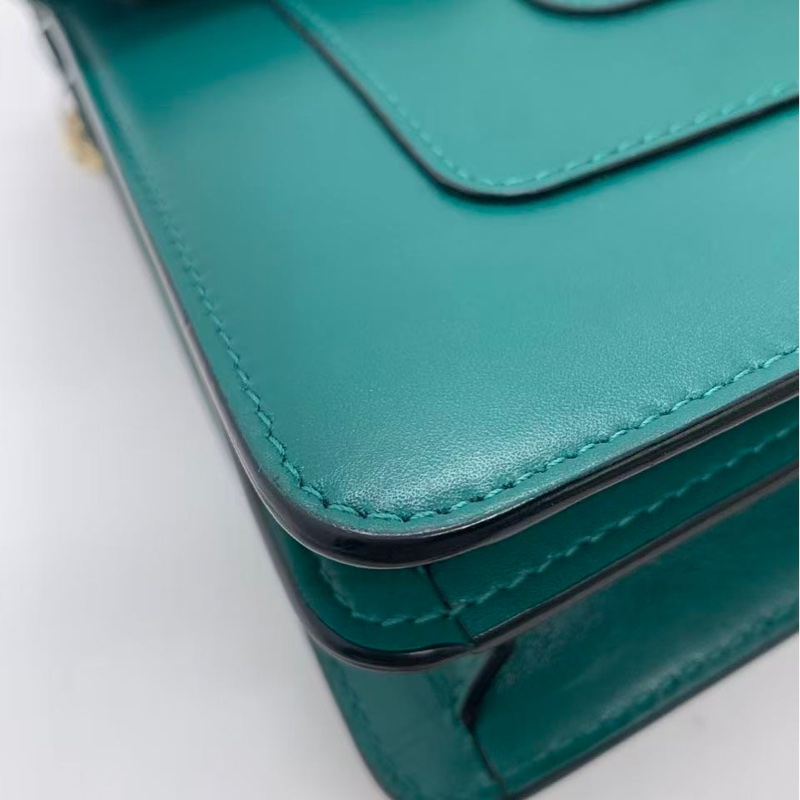 二手Bvlgari寶格麗 祖母綠全皮中號蛇頭鏈條包-14