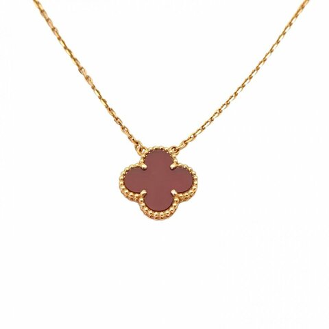 Van Cleef & Arpels VintageAlhambra中號單花項鏈新扣18K黃金/紅玉髓項鏈黃金項鍊