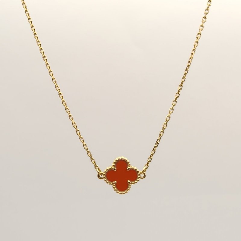 Van Cleef & Arpels SweetAlhambra小號單花手鏈新扣18K玫瑰金/紅玉髓S-M碼玫瑰金手鍊／手環-0