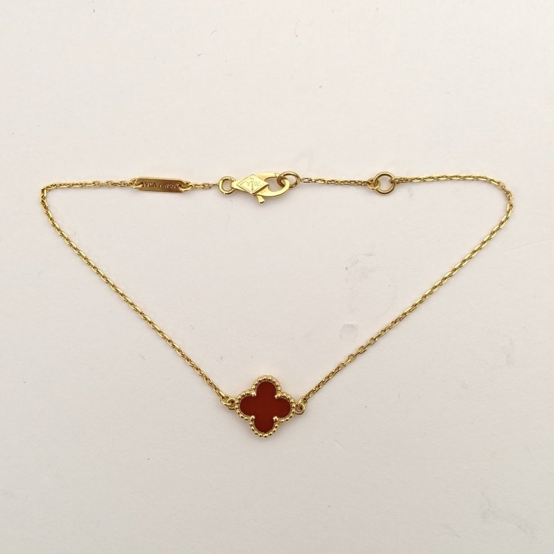 Van Cleef & Arpels SweetAlhambra小號單花手鏈新扣18K玫瑰金/紅玉髓S-M碼玫瑰金手鍊／手環-2