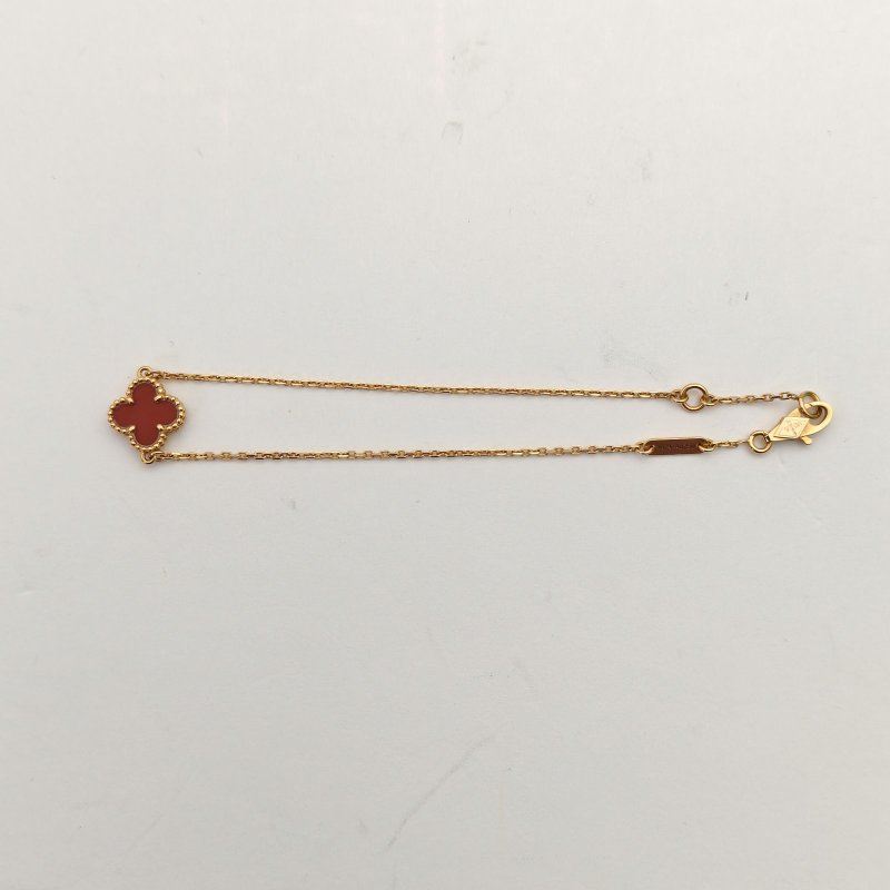 Van Cleef & Arpels SweetAlhambra小號單花手鏈新扣18K玫瑰金/紅玉髓S-M碼玫瑰金手鍊／手環-3