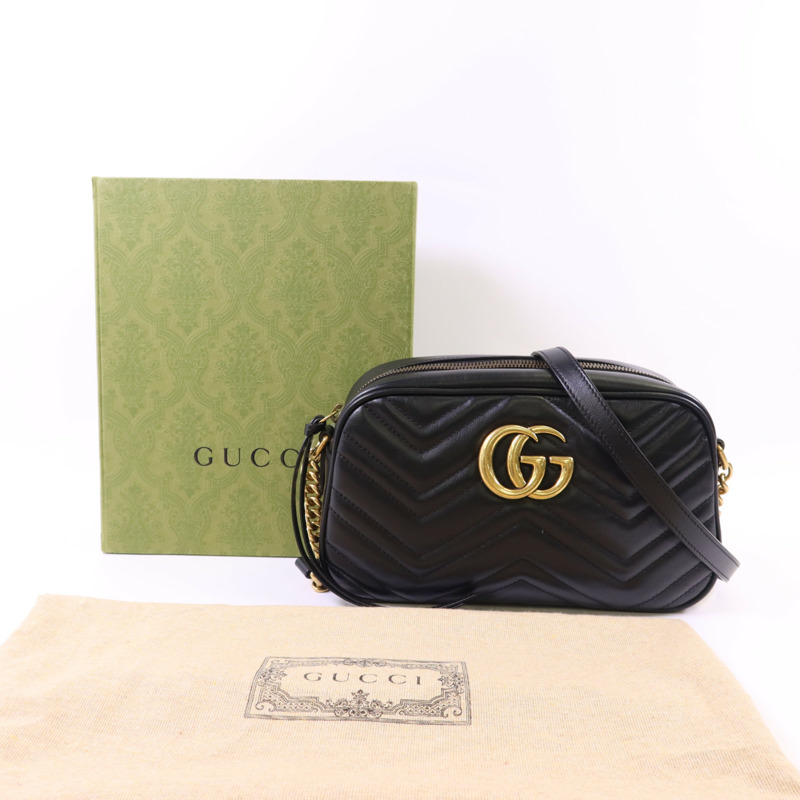 GUCCI 牛皮皮革GG Marmont Small金扣鏈帶肩背袋-17