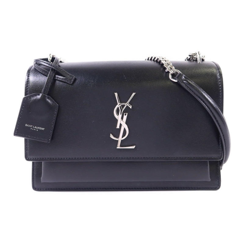 SAINT LAURENT 牛皮皮革Sunset Medium銀扣鏈帶肩背袋-0