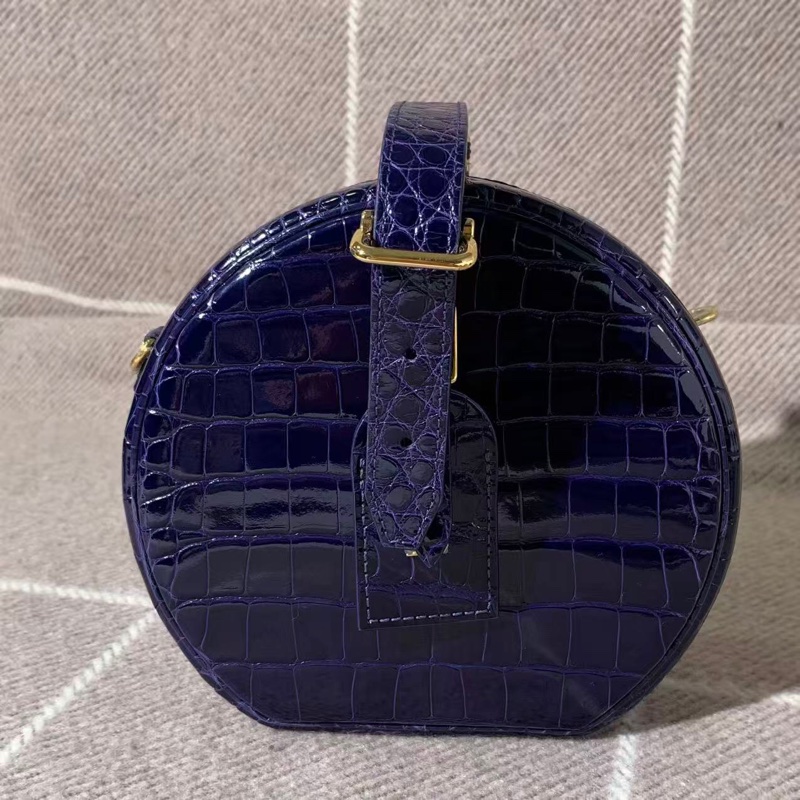 路易威登 Lv圓餅深藍色鰐魚皮金扣手提單肩包-0