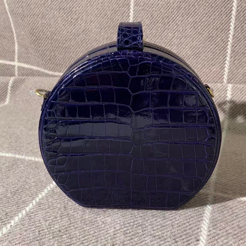 路易威登 Lv圓餅深藍色鰐魚皮金扣手提單肩包-2