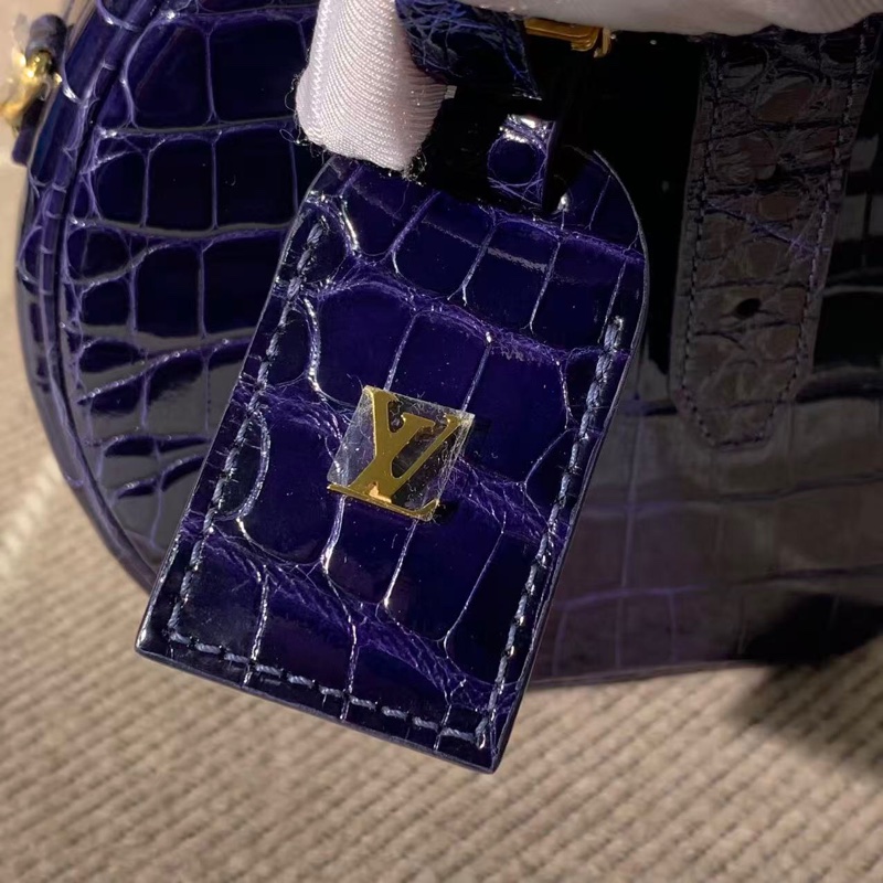 路易威登 Lv圓餅深藍色鰐魚皮金扣手提單肩包-14