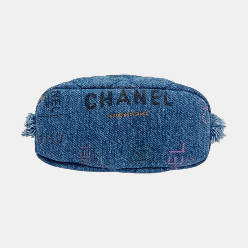 CHANEL DRAWSTRING小號藍色牛仔布菱格紋絎縫單肩包斜挎包金色五金9.8新 晶片款-5