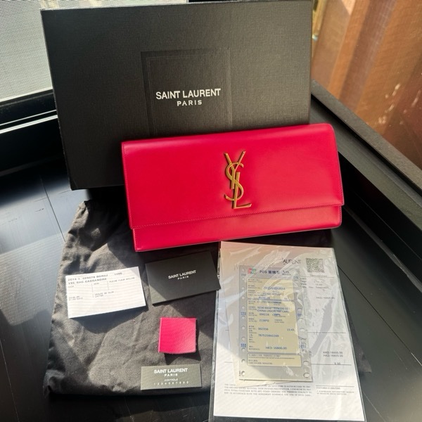 YSL SAINT LAURENT 326079  桃紅色 Logo 手拿包 晚宴包 手袋-0