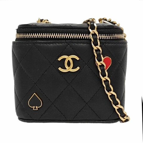 CHANEL黑色羊皮菱格紋絎縫單肩包斜挎包金色五金 晶片款