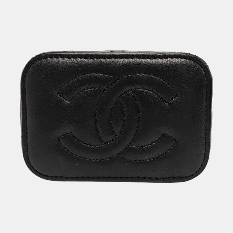 CHANEL黑色羊皮菱格紋絎縫單肩包斜挎包金色五金 晶片款-5