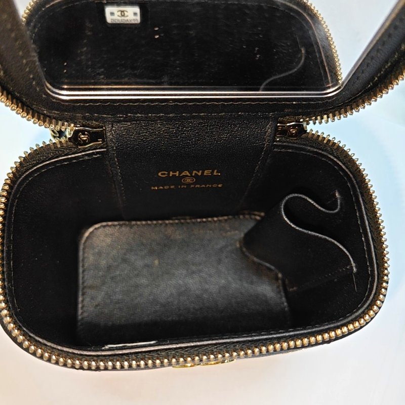 CHANEL黑色羊皮菱格紋絎縫單肩包斜挎包金色五金 晶片款-6