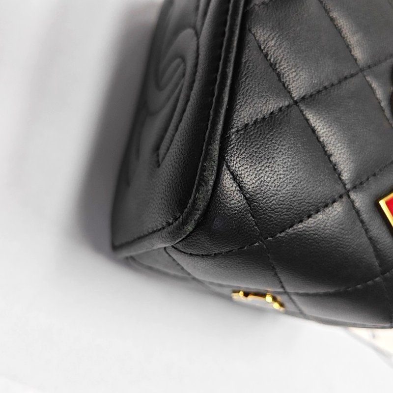 CHANEL黑色羊皮菱格紋絎縫單肩包斜挎包金色五金 晶片款-9