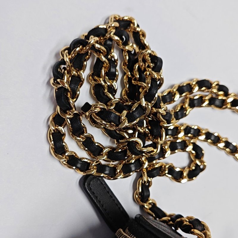 CHANEL黑色羊皮菱格紋絎縫單肩包斜挎包金色五金 晶片款-11