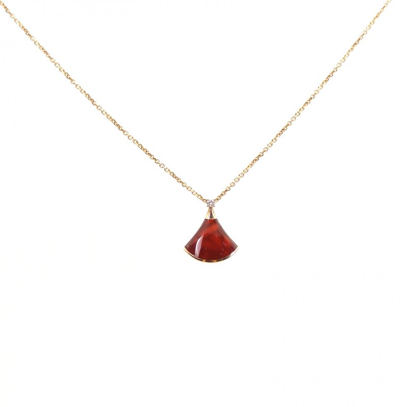 BVLGARI DIVASDREAM紅玉髓單鑽18K金小扇子項鏈18K玫瑰金/鑽石/紅玉髓項鏈玫瑰金鑽石/18K項鍊-0