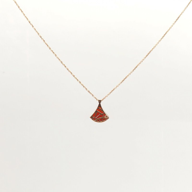 BVLGARI DIVASDREAM紅玉髓單鑽18K金小扇子項鏈18K玫瑰金/鑽石/紅玉髓項鏈玫瑰金鑽石/18K項鍊-1