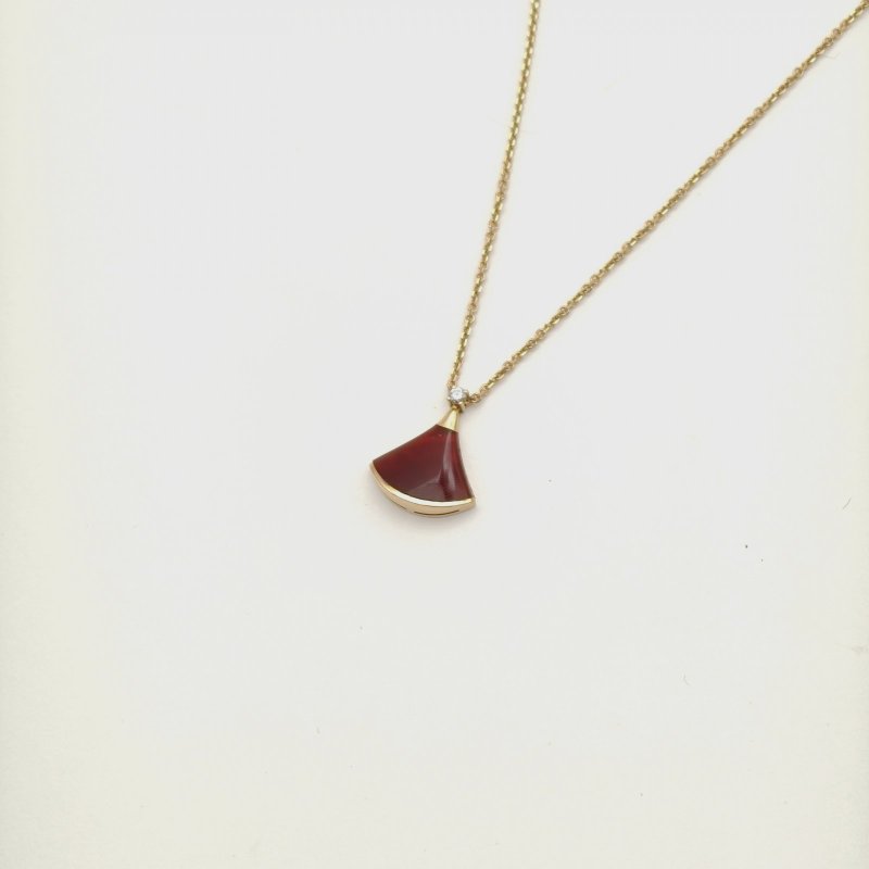 BVLGARI DIVASDREAM紅玉髓單鑽18K金小扇子項鏈18K玫瑰金/鑽石/紅玉髓項鏈玫瑰金鑽石/18K項鍊-2