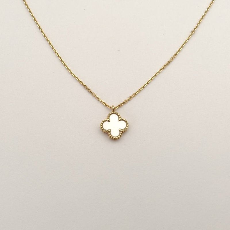 Van Cleef & Arpels SweetAlhambra小號單花項鏈新扣18K黃金/白貝母項鏈黃金項鍊-1