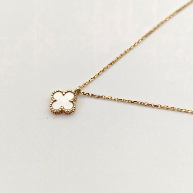 Van Cleef & Arpels SweetAlhambra小號單花項鏈新扣18K黃金/白貝母項鏈黃金項鍊-2