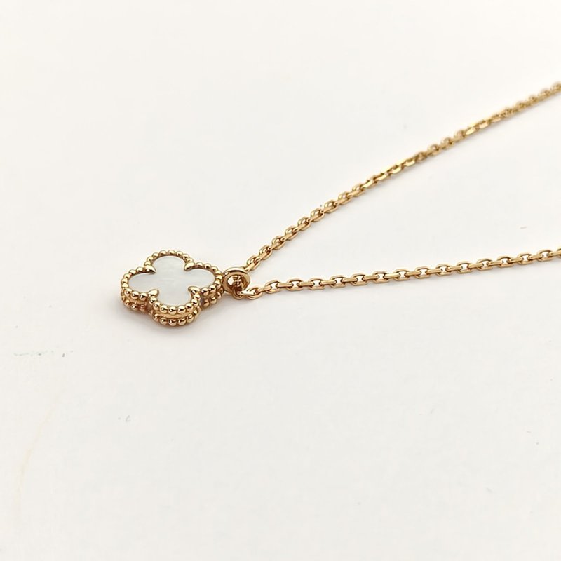 Van Cleef & Arpels SweetAlhambra小號單花項鏈新扣18K黃金/白貝母項鏈黃金項鍊-3