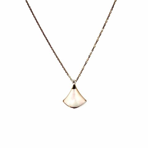 BVLGARI DIVASDREAM白母貝單鑽18K金小扇子項鏈18K玫瑰金/鑽石/白貝母項鏈玫瑰金項鍊