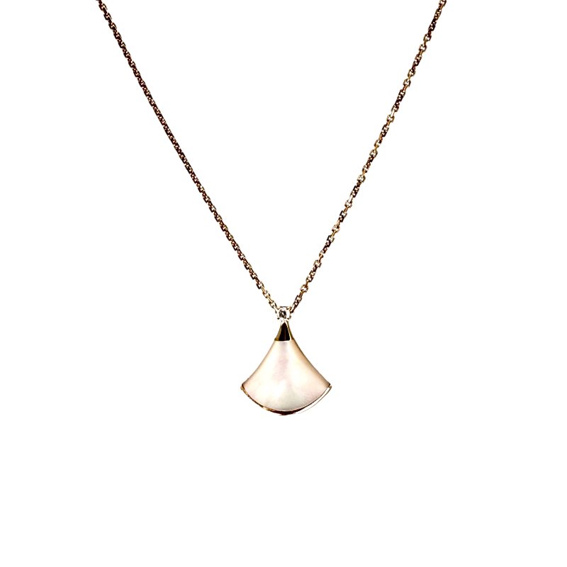 BVLGARI DIVASDREAM白母貝單鑽18K金小扇子項鏈18K玫瑰金/鑽石/白貝母項鏈玫瑰金項鍊-0