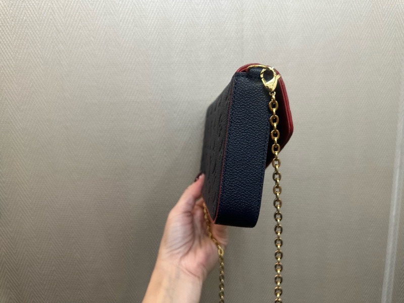 LV 海軍藍牛皮壓紋紅油邊三合一鍊包M64099-2