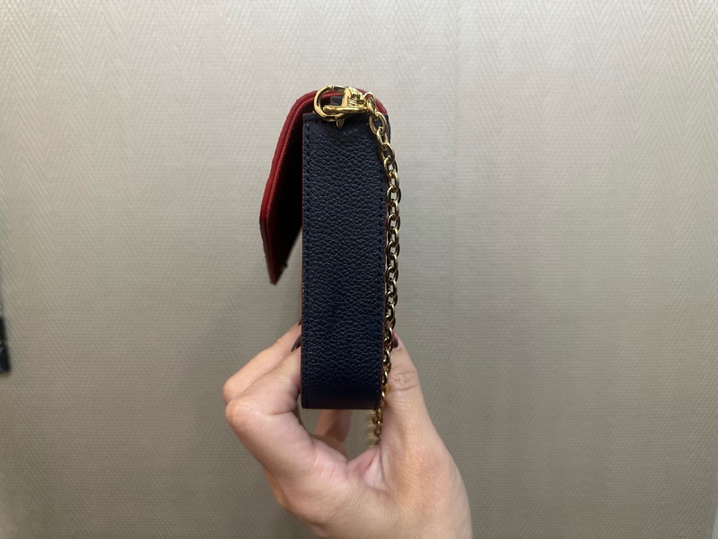 LV 海軍藍牛皮壓紋紅油邊三合一鍊包M64099-3