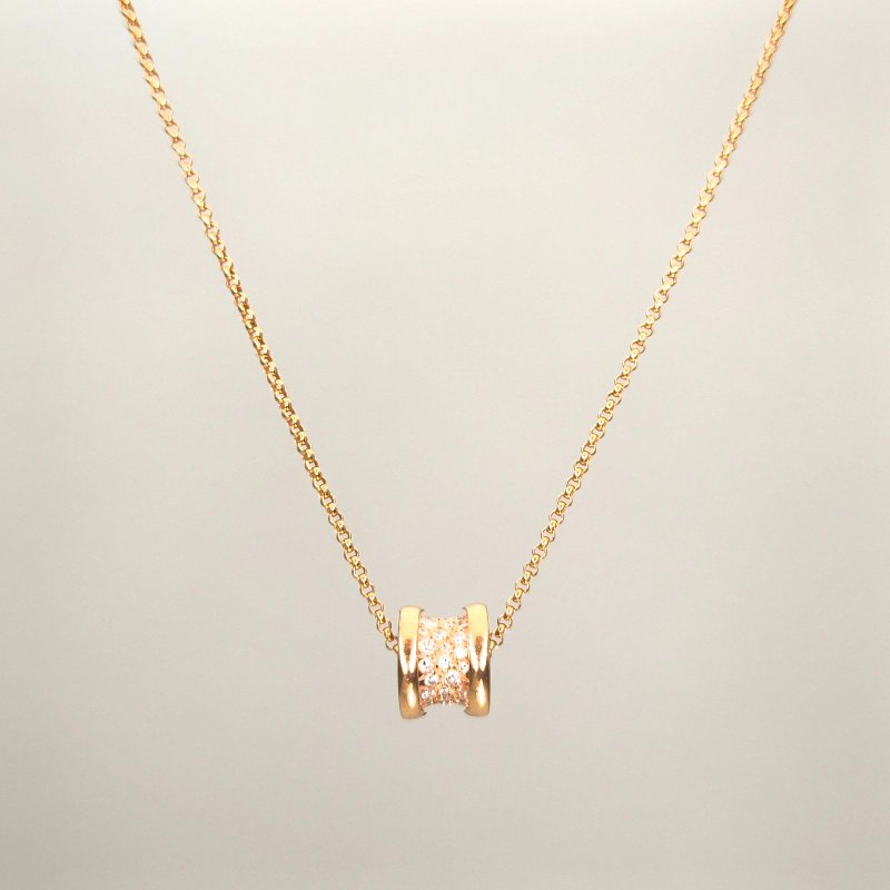 BVLGARI B.ZERO1小蠻腰項鏈滿鑽18K玫瑰金/鑽石項鏈玫瑰金鑽石/18K項鍊-0