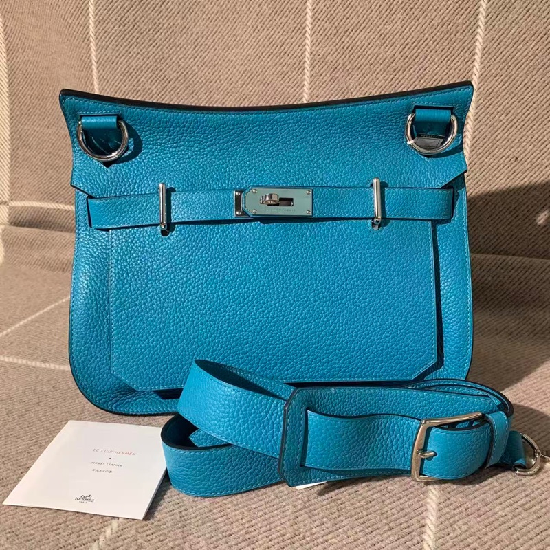 Hermes愛馬仕吉普賽28松石藍tc皮銀扣R刻 單肩斜挎包-0