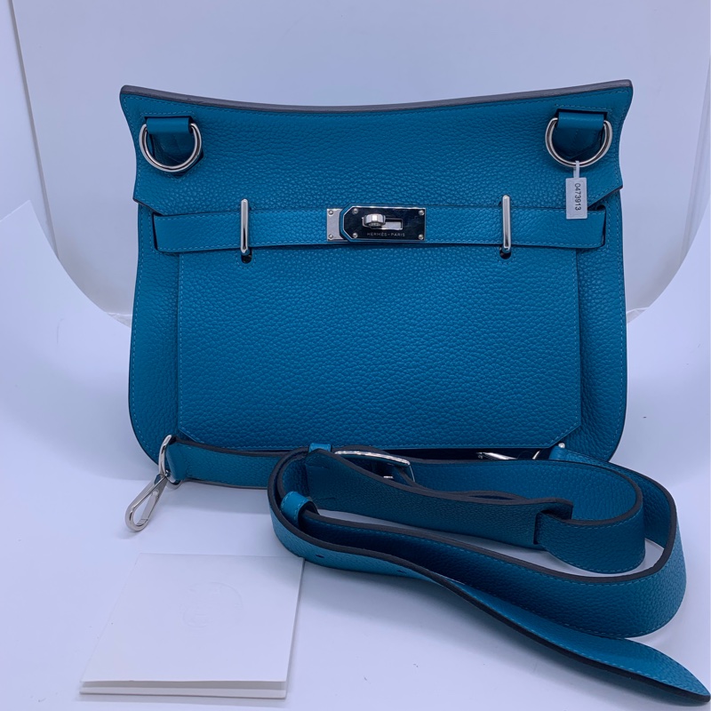 Hermes愛馬仕吉普賽28松石藍tc皮銀扣R刻 單肩斜挎包-10