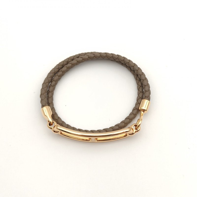 HERMES Roulis豬鼻子編織手鏈玫瑰金扣大象灰牛皮/合金S-M碼手鍊／手環-2