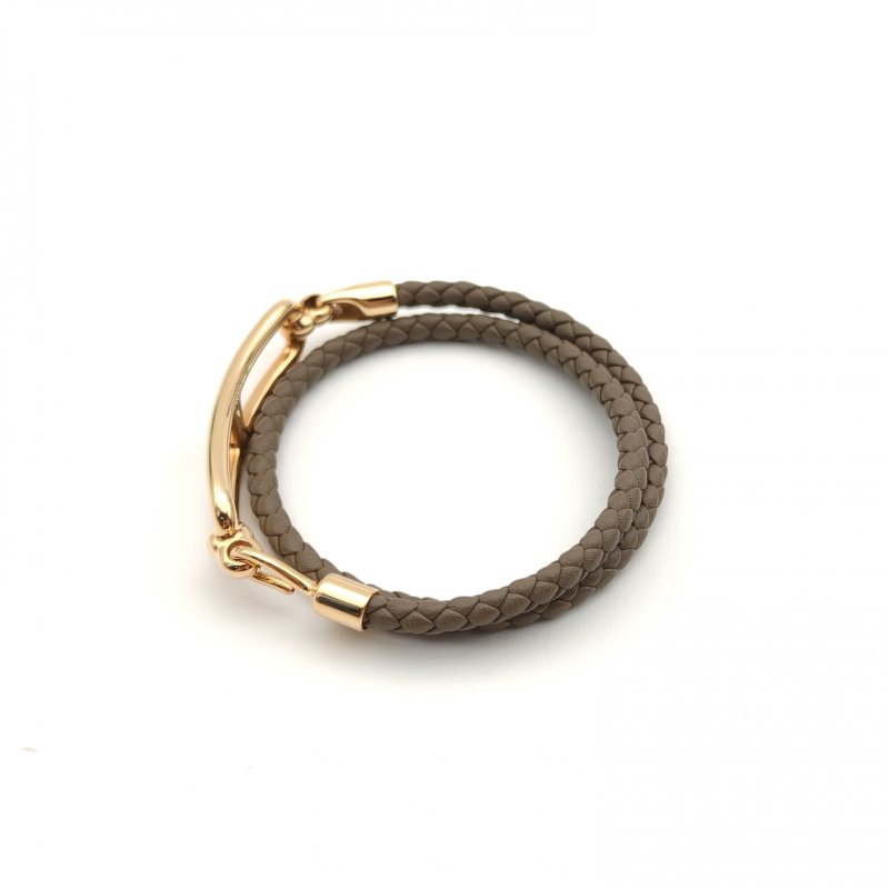 HERMES Roulis豬鼻子編織手鏈玫瑰金扣大象灰牛皮/合金S-M碼手鍊／手環-3