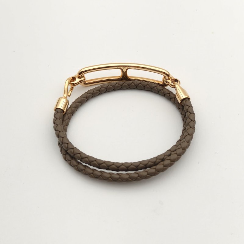 HERMES Roulis豬鼻子編織手鏈玫瑰金扣大象灰牛皮/合金S-M碼手鍊／手環-4