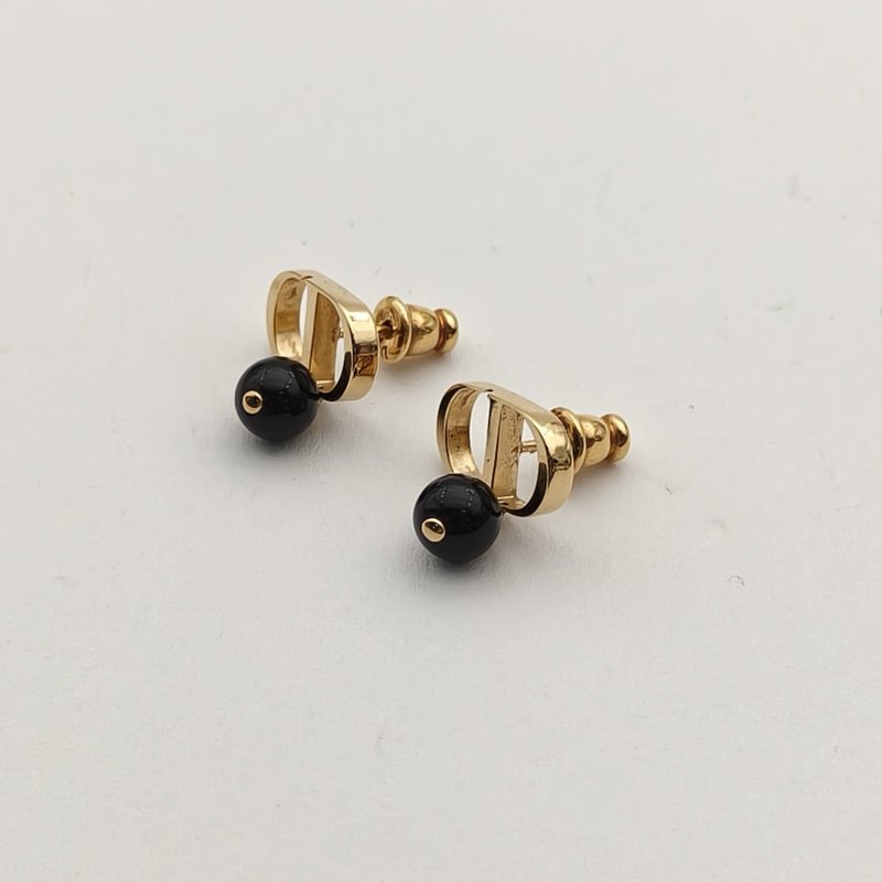 DIOR 合金CD黑珍珠耳環耳環-2