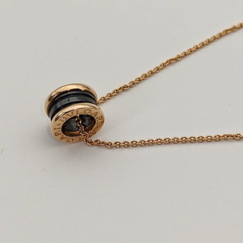 BVLGARI B.ZERO1彈簧項鏈三環扣18K玫瑰金/黑陶瓷項鏈玫瑰金項鍊-1