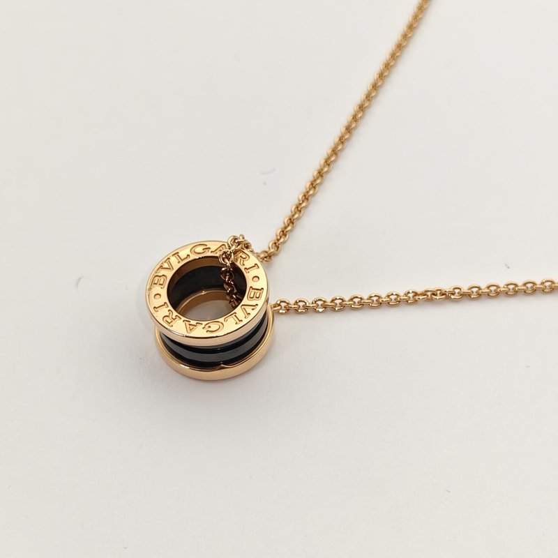 BVLGARI B.ZERO1彈簧項鏈三環扣18K玫瑰金/黑陶瓷項鏈玫瑰金項鍊-2