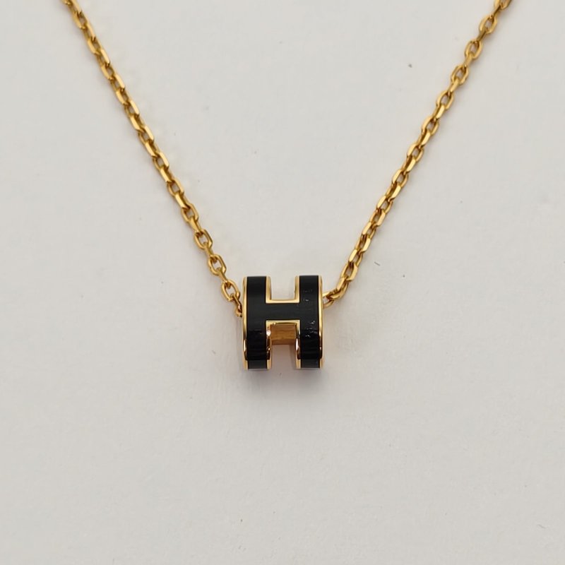 HERMES POPH項鏈Mini合金項鏈金色黑色項鍊-0