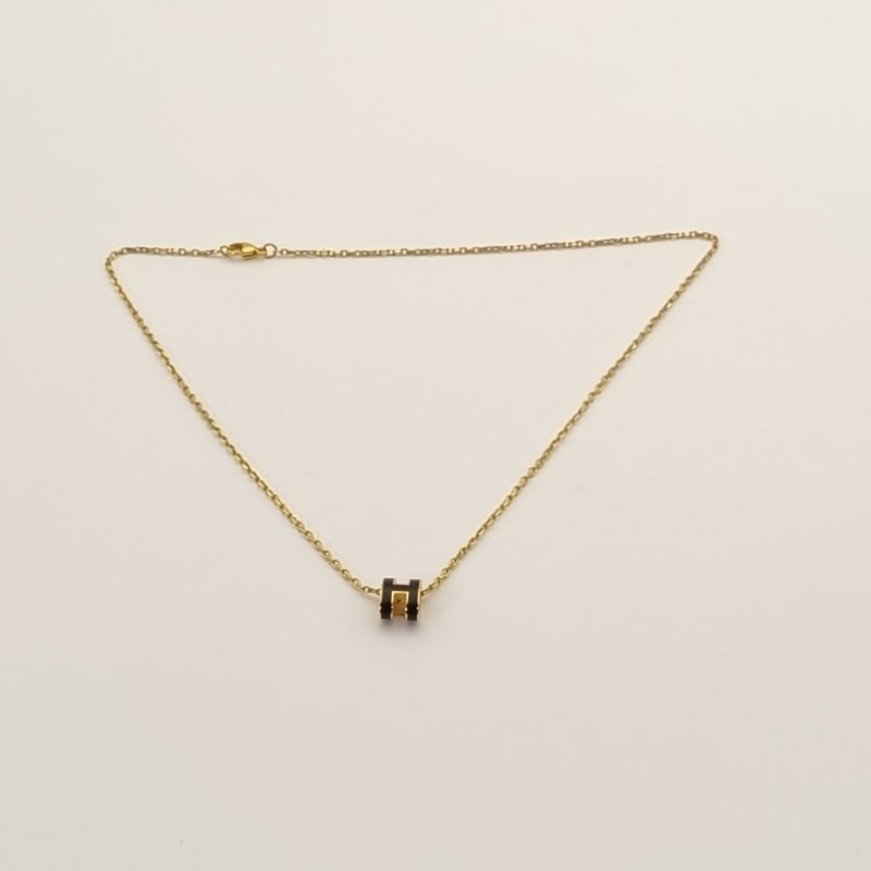 HERMES POPH項鏈Mini合金項鏈金色黑色項鍊-4
