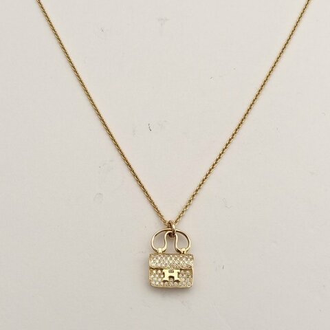 HERMES AmulettesConstance康康項鏈滿鑽老扣18K玫瑰金/鑽石項鏈玫瑰金18K項鍊