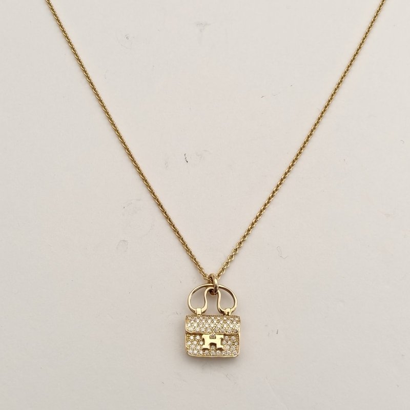 HERMES AmulettesConstance康康項鏈滿鑽老扣18K玫瑰金/鑽石項鏈玫瑰金18K項鍊-0