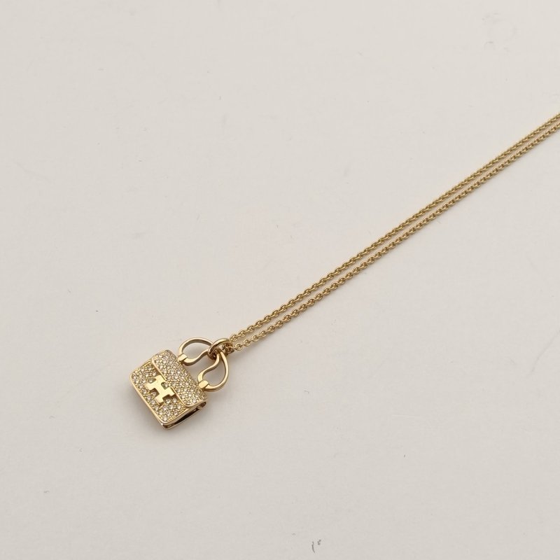 HERMES AmulettesConstance康康項鏈滿鑽老扣18K玫瑰金/鑽石項鏈玫瑰金18K項鍊-1