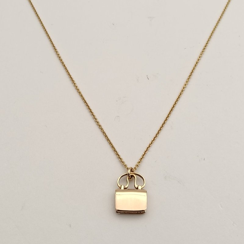 HERMES AmulettesConstance康康項鏈滿鑽老扣18K玫瑰金/鑽石項鏈玫瑰金18K項鍊-2