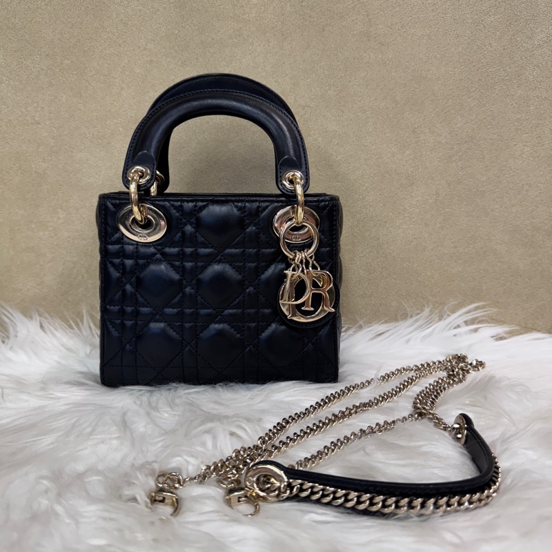 Dior LadyDior 黑羊皮3格迷你黛妃包 今年出專櫃-0