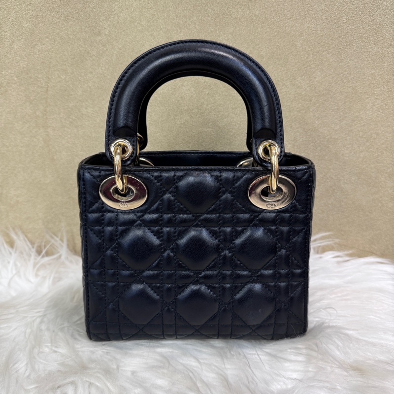 Dior LadyDior 黑羊皮3格迷你黛妃包 今年出專櫃-2